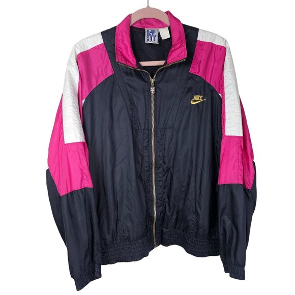 Vintage 90s Nike International Windbreaker Jacket M Pink & Black Retro Casual - Picture 1 of 12